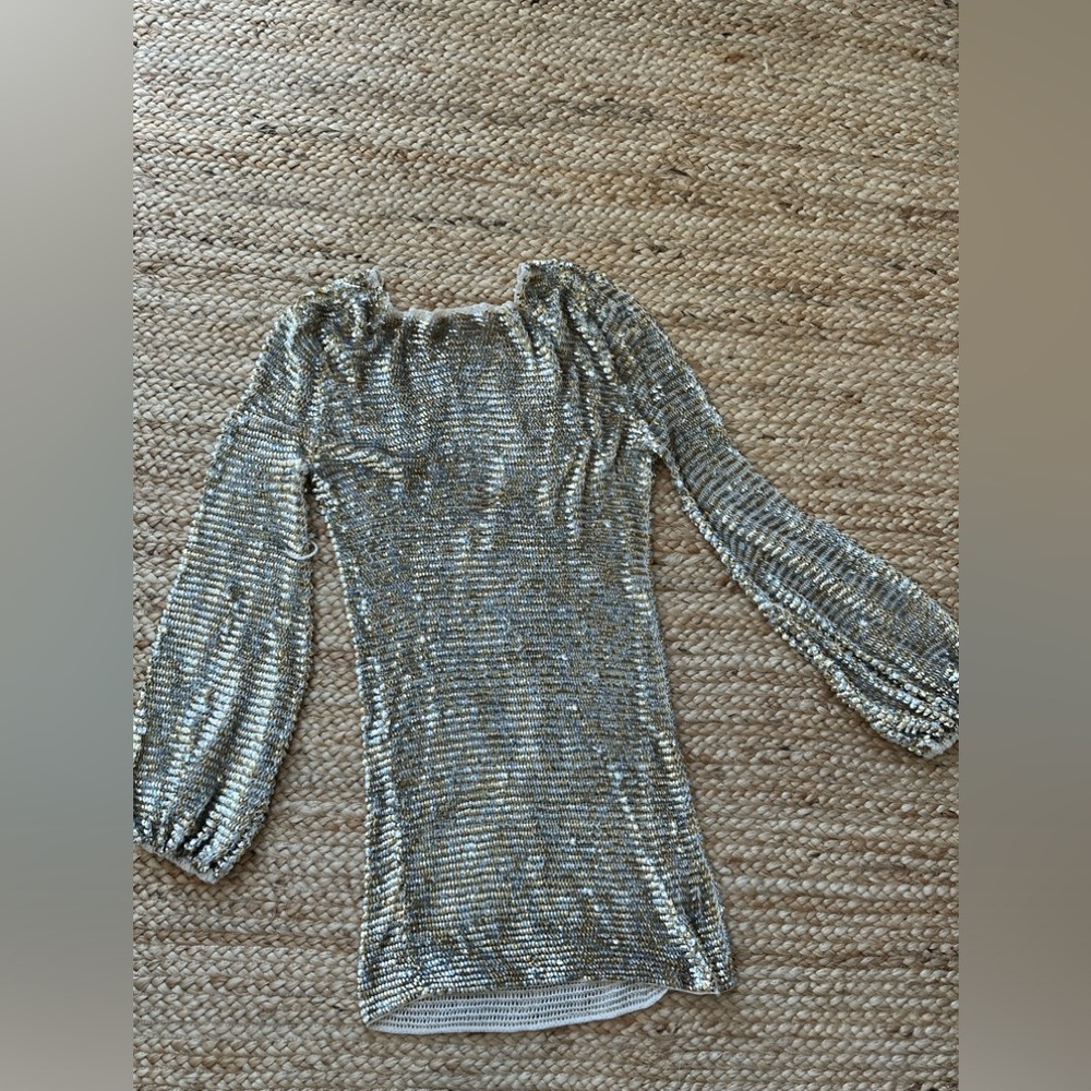 Retrofete Tara Sequin Crochet Dress in Gold/Silver